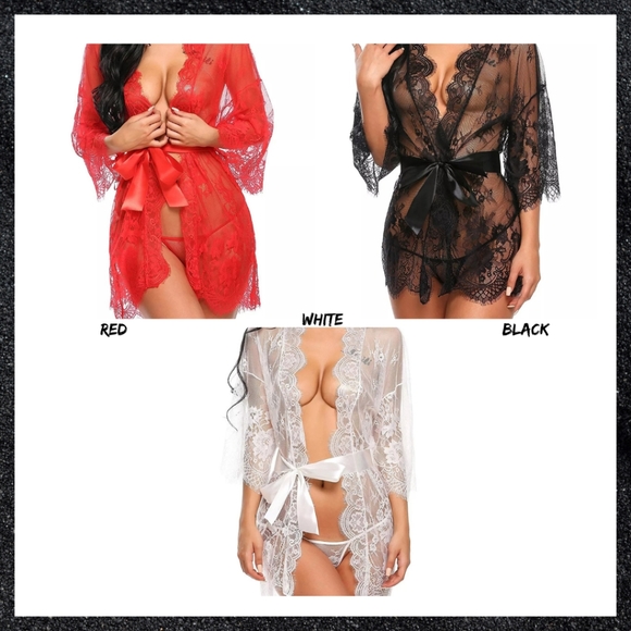 White Sheer Floral Lace Robe - Picture 8 of 8